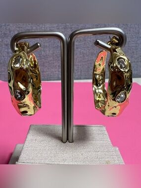 Alexis Bittar Gold & Crystal Hoop Earrings NWT